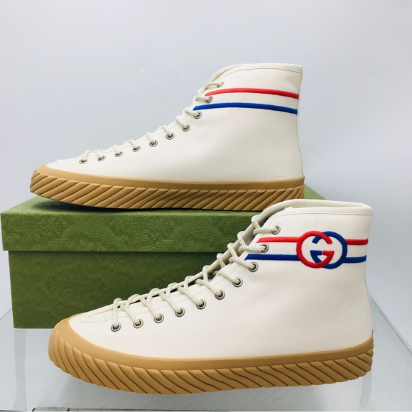 Gucci Interlocking G High Top Men’s Sneakers Myst White 703033 9ARZO 9097 - Picture 3 of 16